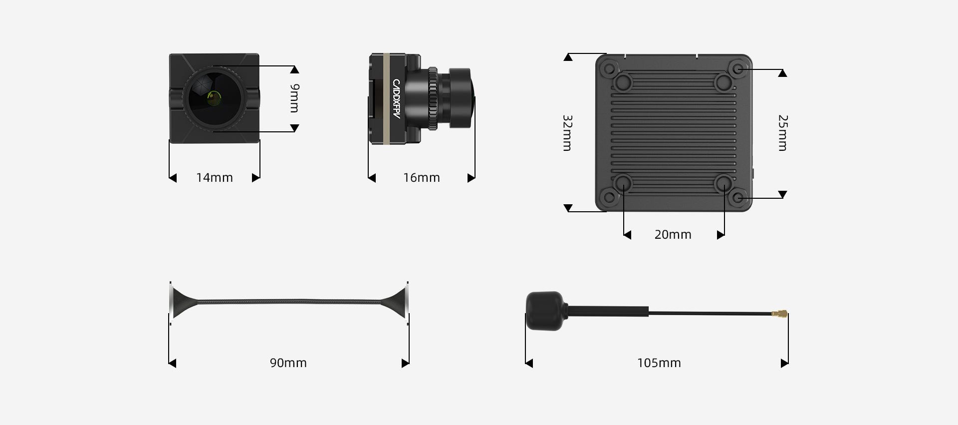 Walksnail Avatar HD Nano Kit V3 - مع كاميرا 60FPS 1080P/720P وتخزين 5.8G VTX 32G لنظام إرسال الفيديو FPV 11 Walksnail Avatar HD Nano Kit V3 Dimensions