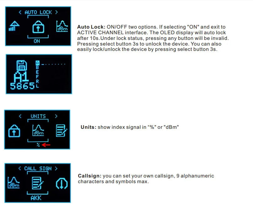 AKK diversity Receiver, auto lock: ONIOFF two options. if selecting "ON" and exit to 