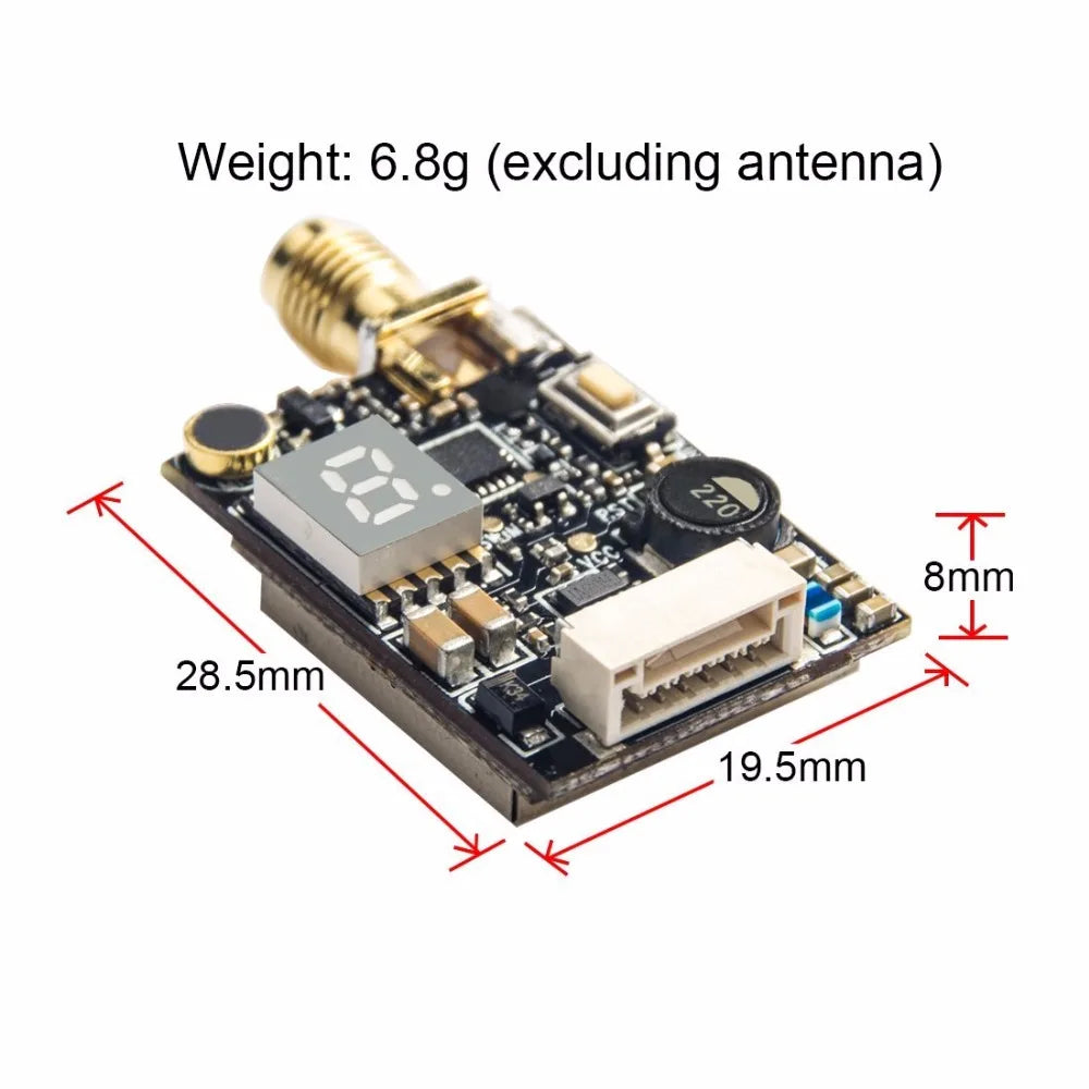 AKK X2P/X2 5.8Ghz 40CH VTX, 6.8g (excluding antenna) 8mm 28.5mm 19.5mm