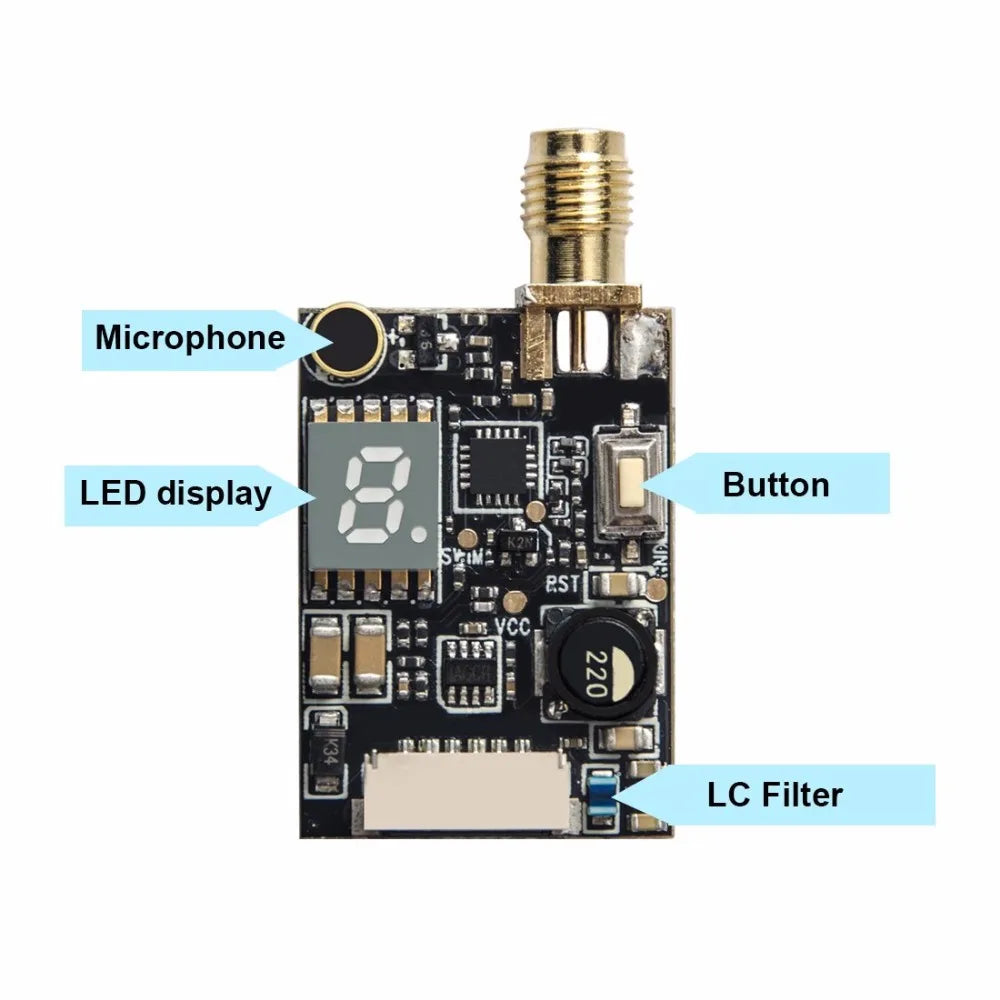 AKK X2P/X2 5.8Ghz 40CH VTX, Microphone LED display Button PST VcC 2 LC Fil
