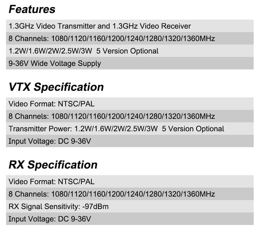AKK 1.2GHz/1.3GHz Video Transmitter and Receiver, 1.2W/1.6WIZWI2 SWI3W 5 Version Optional 9-