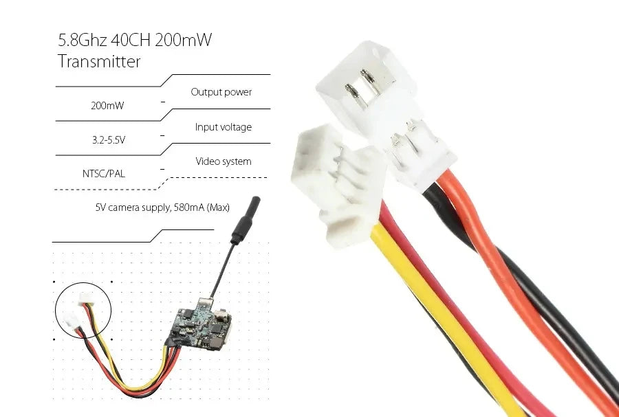 AKK Eachine A10 VTX, 5.8Ghz 40CH 20OmW Transmitter Output power ZCO