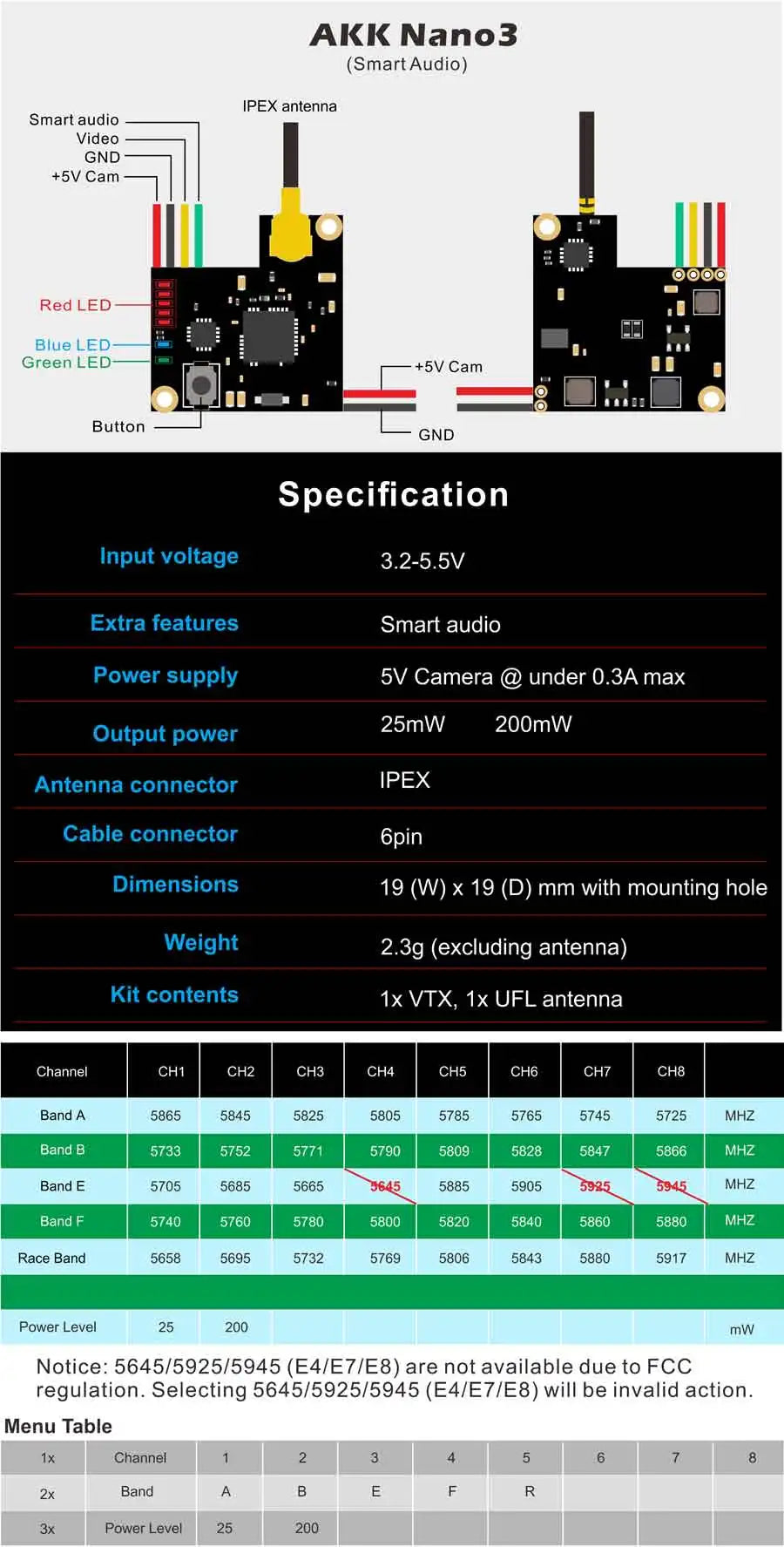 AKK NANo3/X5 VTX, AKK NANo3/X5 VT