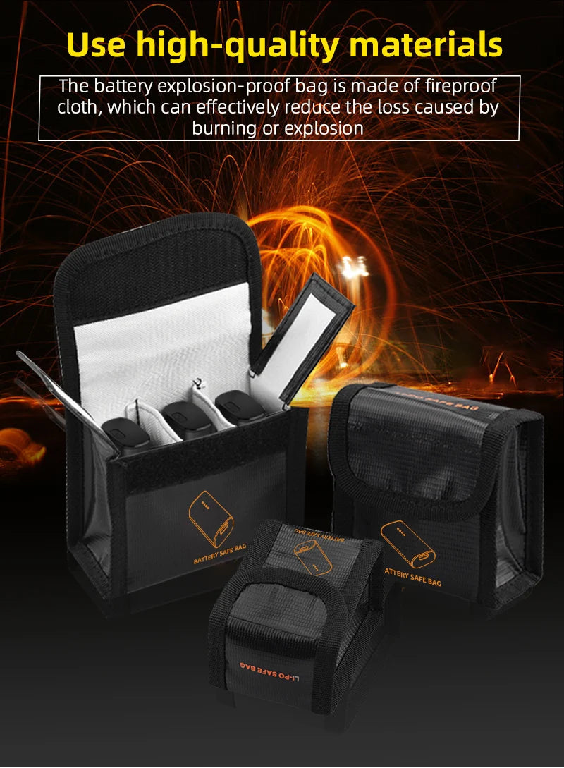 يبو حافظة بطاريات حقيبة ل DJI Avata/FPV كومبو نظارات V2 بطاريات واقية من الانفجار أكياس السلامة حامي الملحقات 15 AAttery SATE 84G battery explosion-proof bag is made of fire