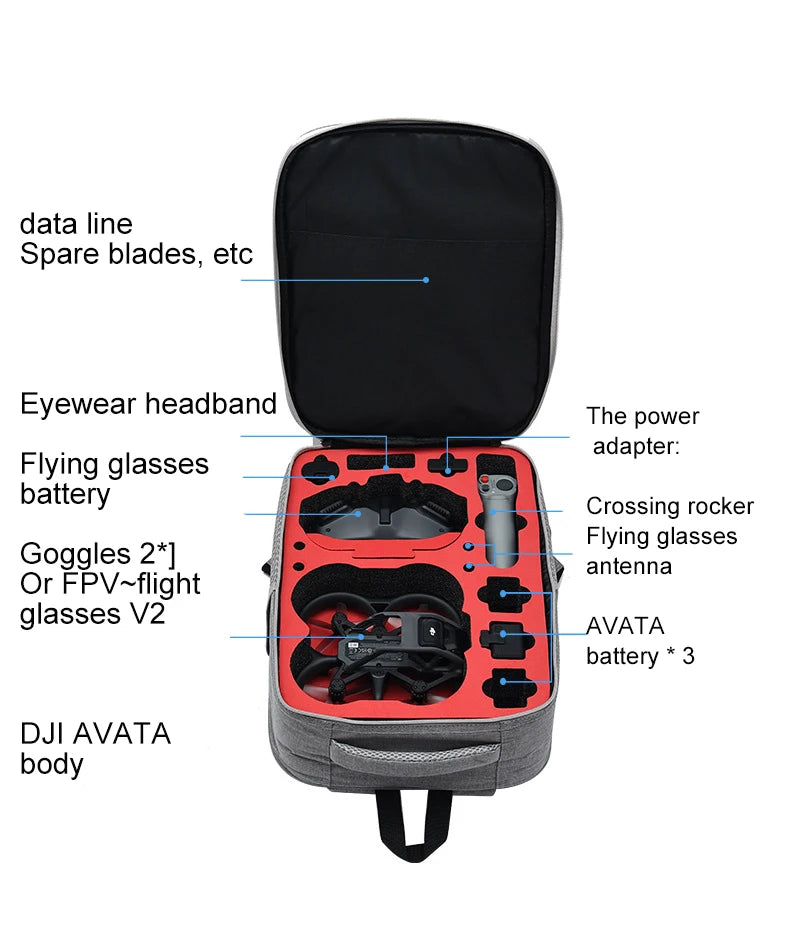 حقيبة ظهر DJI Avata - حقيبة تخزين نظارات الطيران لحقيبة تخزين التحكم عن بعد DJI Avata 19 For DJI Avata Backpack, Flying glasses battery Crossing rocker Goggles 2*1 antenna Or FPV
