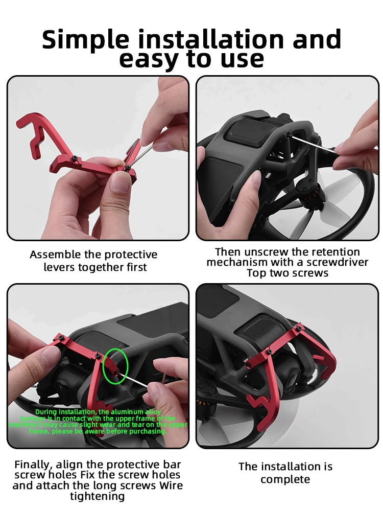 Gimbal Camera Anti-collision Bar for DJI Avata Combo Drone, installation is screw holes Fix the screw holes complete and attach the long screws Wire tightening
