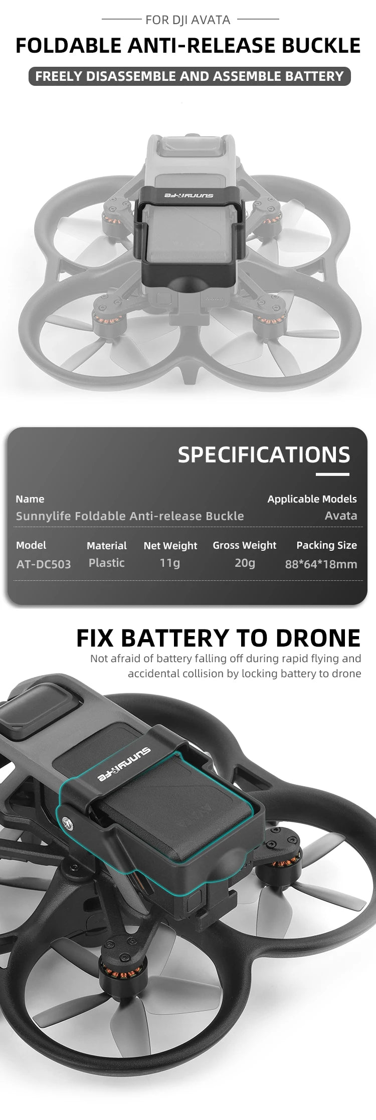 Battery Anti-release Buckle, AVATA FOLDABLE ANTI-RELEASE BUCKLE FREELY