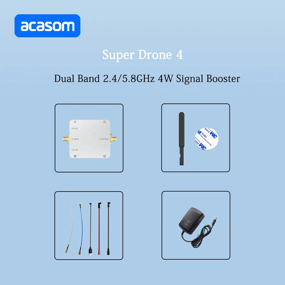 2.4G 5.8G Dual Band Signal Amplifier, acasom Super Drone 4 Dual Band 2.4/5.8GHz 4W Signal