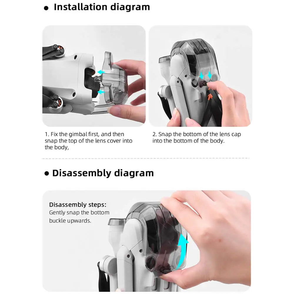 Accessories Kit for DJI Mini 3 Pro, disassembly steps: snap the bottom buckle upwards: the body .