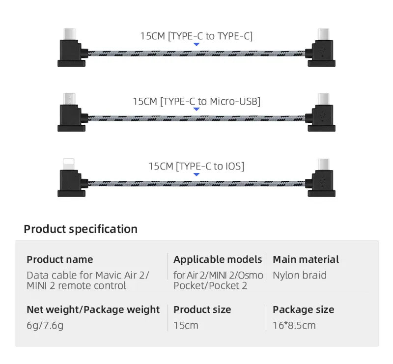 15CM [TYPE-C to IOS] Product name Applicable models Main material
