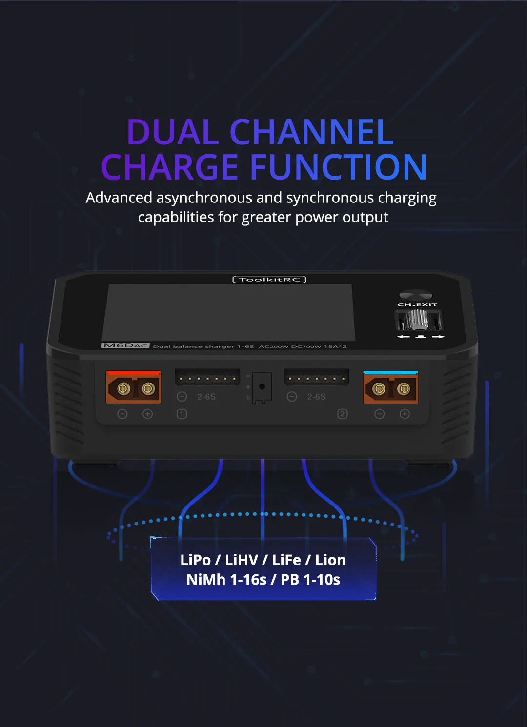 ToolkitRC M6DAC Charger, DUAL CHANNEL CHARGE FUNCTION Teere MSDAS L E