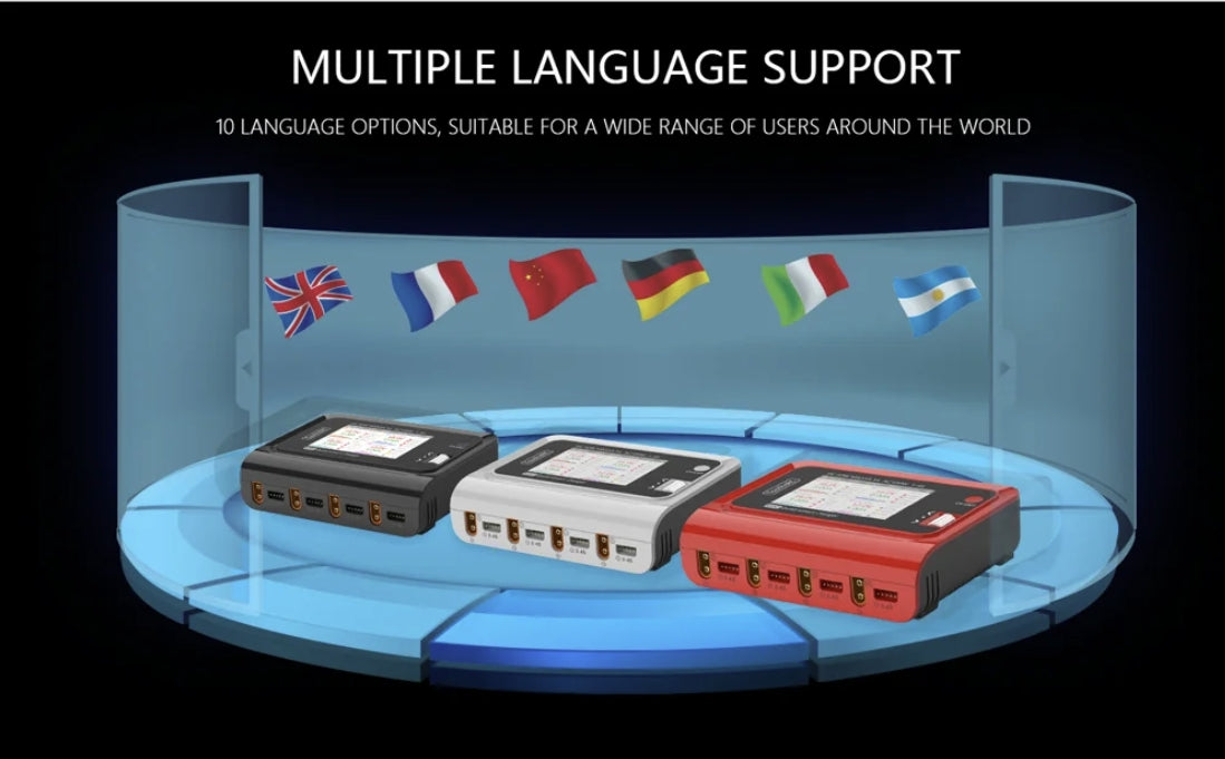 ToolkitRC M4Q Drone Charger, MULTIPLE LANGUAGE SUPPORT A WIDE RANGE OF USERS