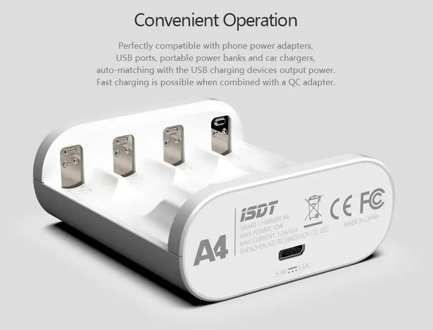 ISDT A4 شاحن - 10W 1.5A AA AAA شاحن بطارية DC وحدة شاحن البطاريات الذكية لشاحن بطارية الطائرة بدون طيار 10500 12500 4 ISDT A4 Charger, Convenient Operation Perfectly compatible with phone power adapters; USB ports, portable power