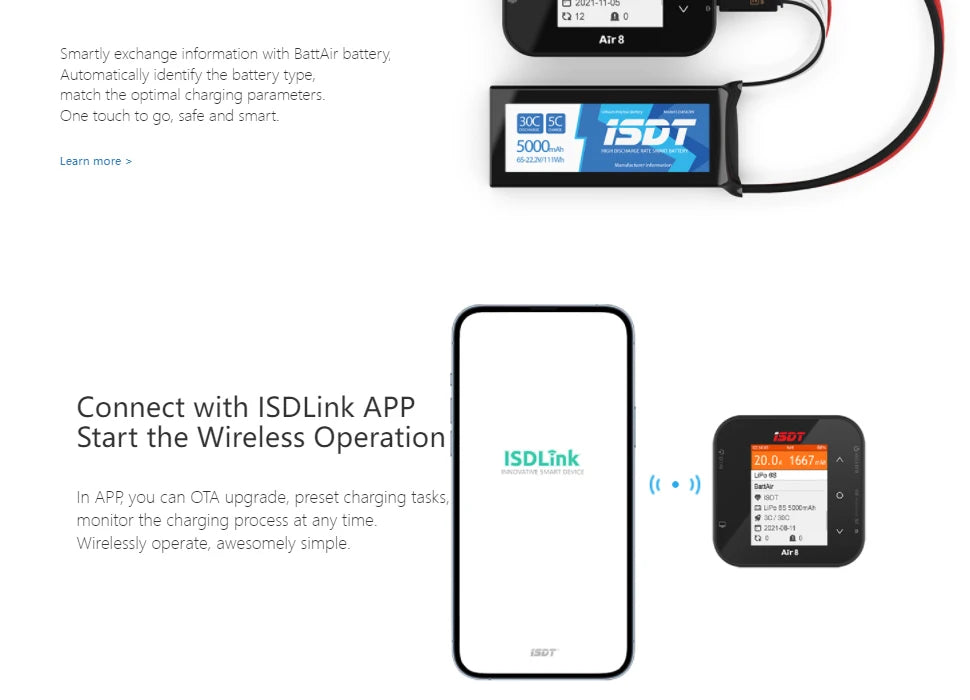 ISDT Air8  Charger, Connect with ISDLink APP Start the wireless operation 55t ISDlink 20.04