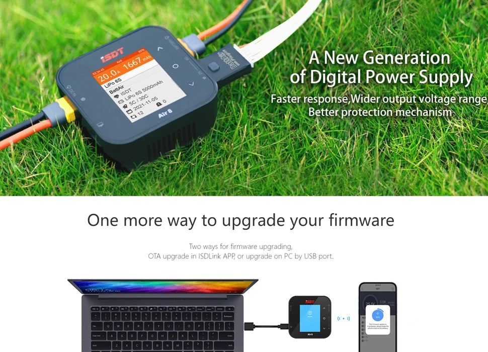ISDT Air8  Charger, A New Generation O6 20 of Digital Power Supply 20&0 Faster response,Wi