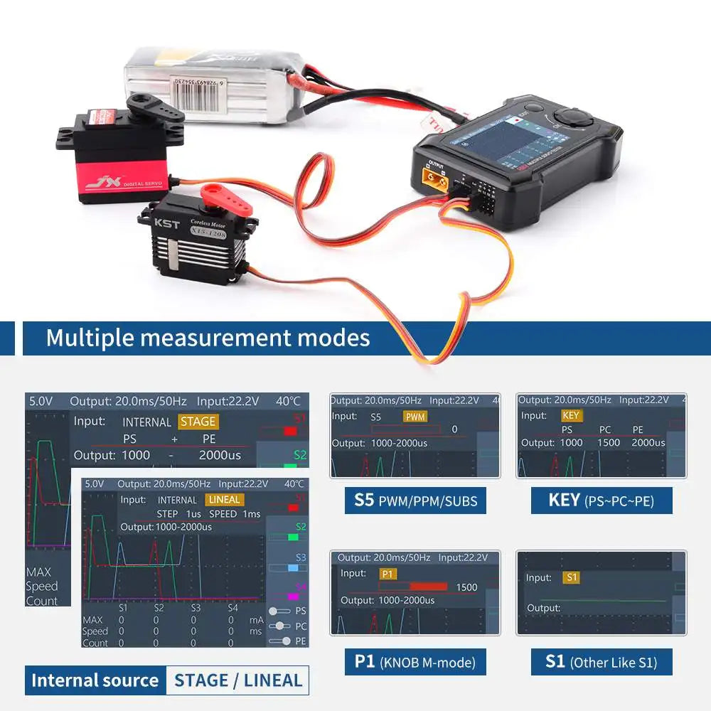 ToolkitRC ST8 - 8CH 100W 2A 7-28V PWM/PPM/SBUS جهاز اختبار سرعة بطانة الخطوة المؤازرة مع 4 طرق إشارة برنامج مستقلة لطائرة هليكوبتر بدون طيار 9 ToolkitRC ST8, 5.0v Output: 20.Oms/SOHz Input.22.2