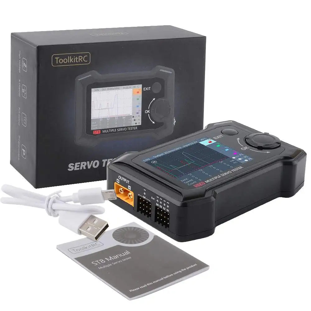 ToolkitRC ST8 - 8CH 100W 2A 7-28V PWM/PPM/SBUS جهاز اختبار سرعة بطانة الخطوة المؤازرة مع 4 طرق إشارة برنامج مستقلة لطائرة هليكوبتر بدون طيار 18 ToolkitRC ST8, - Input Voltage is higher to 28V, also suitable to test HV