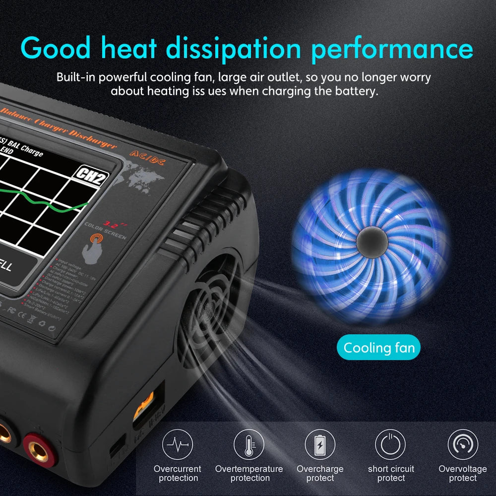 HTRC T400 Pro RC Lipo Charger, good heat dissipation performance Built-in powerful cooling fan, large air outlet,