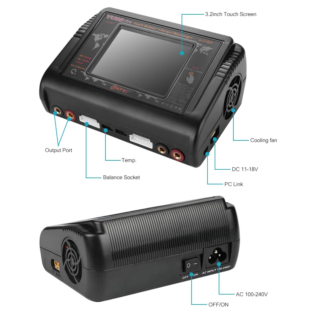 HTRC T400 Pro RC Lipo Charger, PB Battery voltage:2-20V*2 Lilon/LiPo/