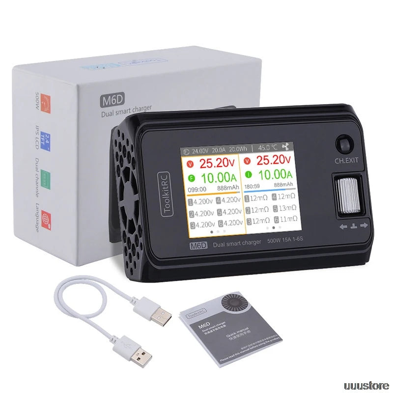 ToolkitRC M6D Charger, ToolkitRC M6D 500W 15A DC Dual Channel MINI Smart Charger Discharge