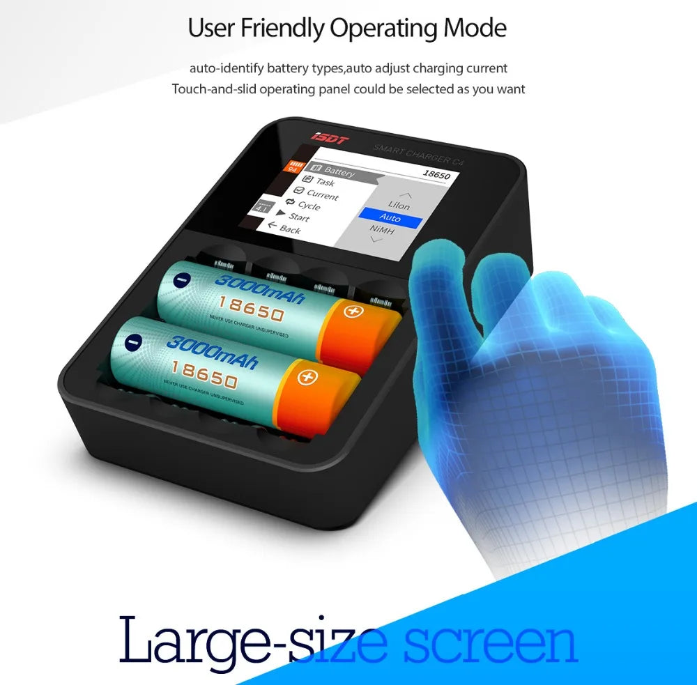 ISDT C4 EVO Smart Battery Charger, User Friendly Operating Mode auto- identify battery types,auto adjust charging current Touch-