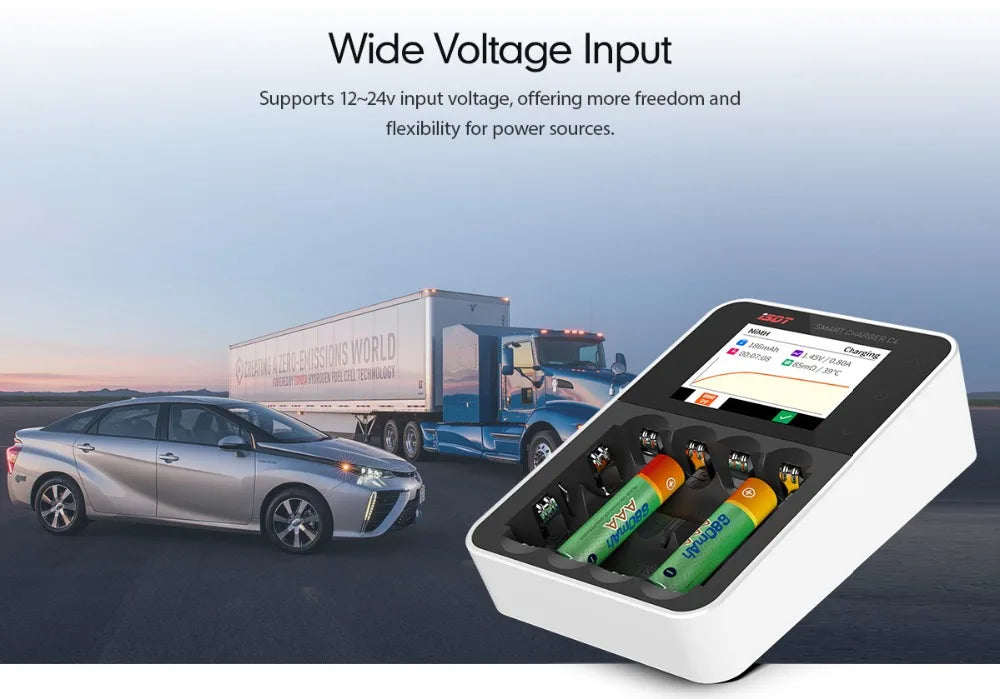 ISDT C4 EVO Smart Battery Charger, Wide Voltage Input Supports 12-24v input voltage, offering more freedom and flexibility for