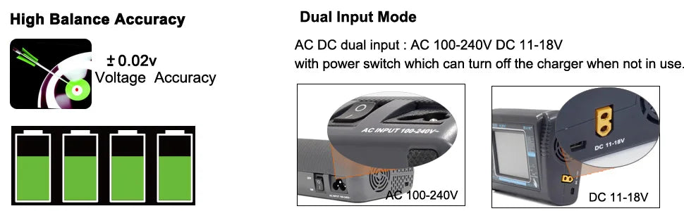HTRC T400/T240/T150 Lipo Charger, High Balance Accuracy Dual Input Mode AC DC dual input AC 100-240V DC