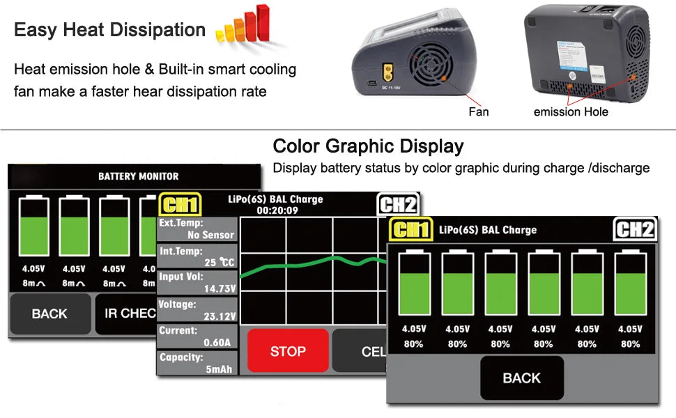 HTRC T400/T240/T150 Lipo Charger, Feann fan make a faster hear dissipation rate BATTERY