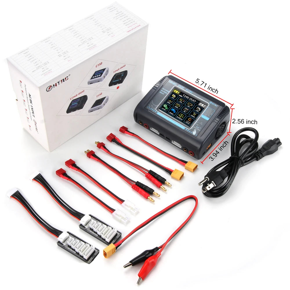 HTRC T240 Duo Lipo Charger, Automatic identification of Lithuim batteries cells counts Built in smart cooling fan for easy heat diss
