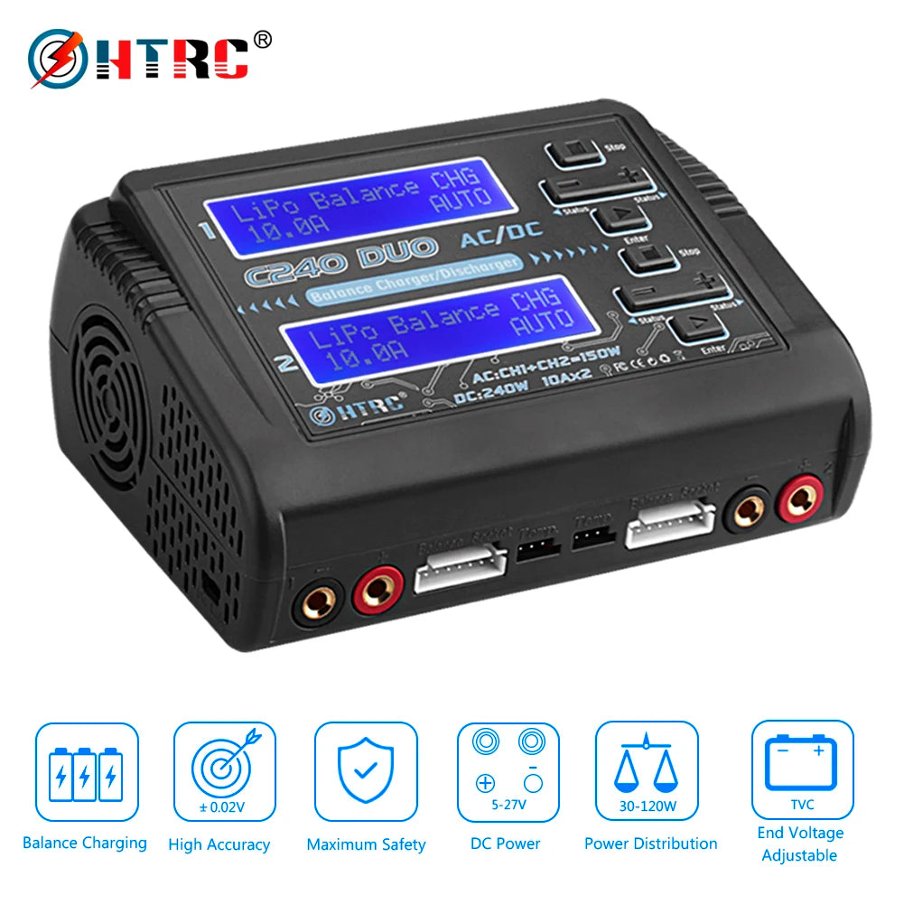 HTRC T240 Duo Lipo Charger, OHtRc 0.02v 5-27V 30-120w TVC End Voltage