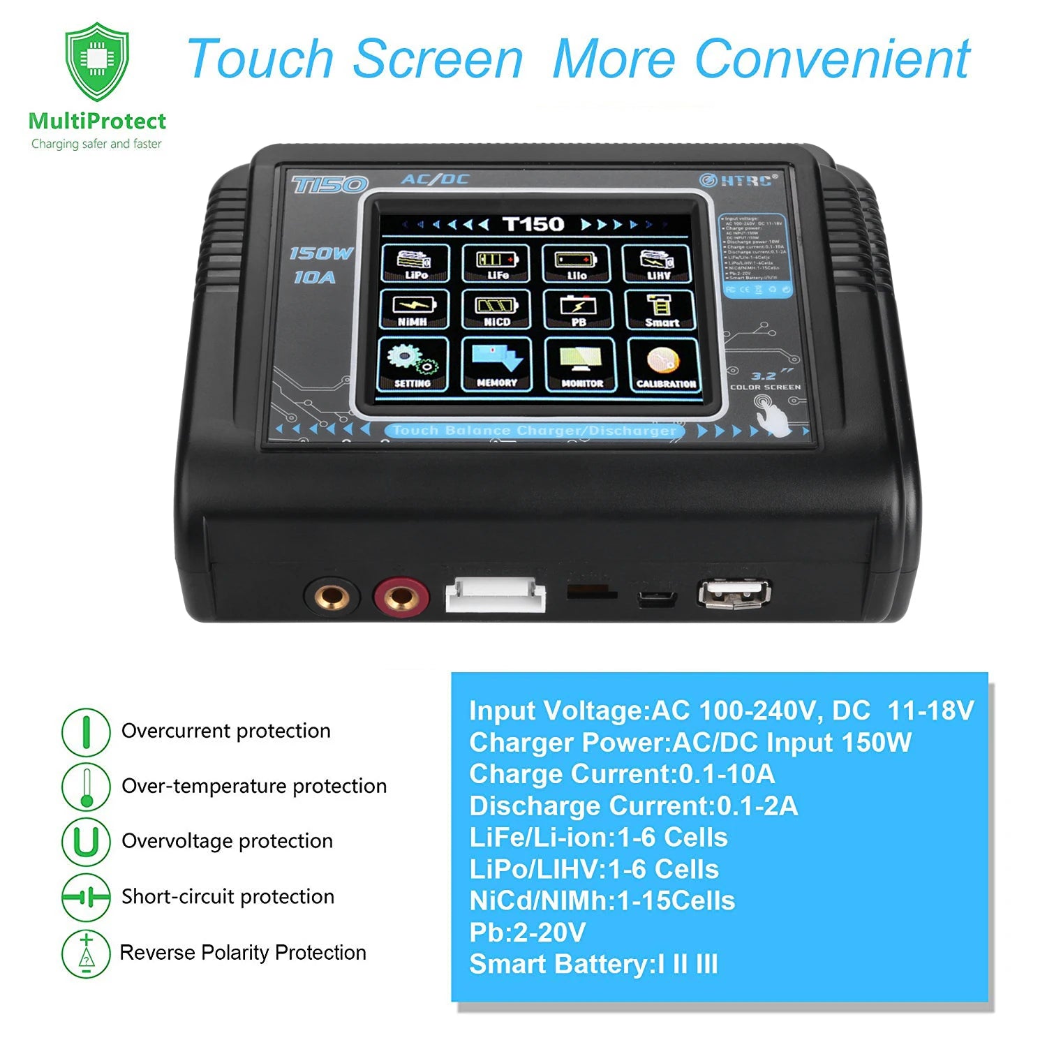 HTRC T240 Duo Lipo Charger, Touch Screen More Convenient MultiProtect Charging safer and faster 7150 AcY