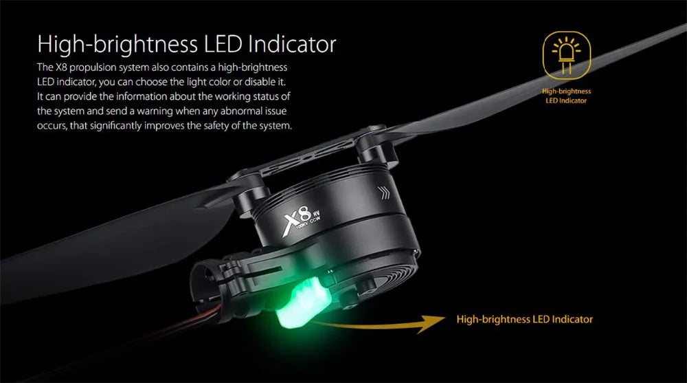 hobbywing  X8 Power System, the X8 propulsion system also contains a high-brightness LED indicator 