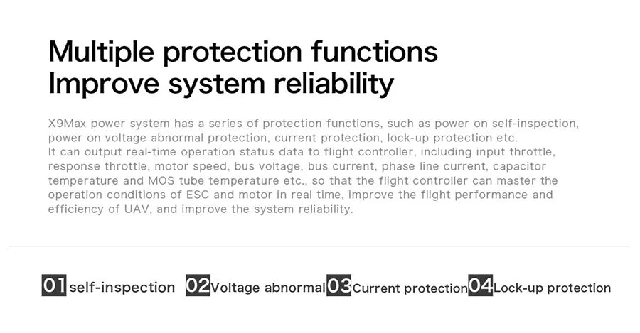 Hobbywing X9 MAX Power system - 9626 100KV motor D45mm 15kg for 20L 25L Multirotor Agriculture Spraying Drone 39 Hobbywing X9 MAX Power system - 9626 100KV motor, Hobbywing X9 MAX Power system, X9Max power system can output real-time operation status data to flight controller .