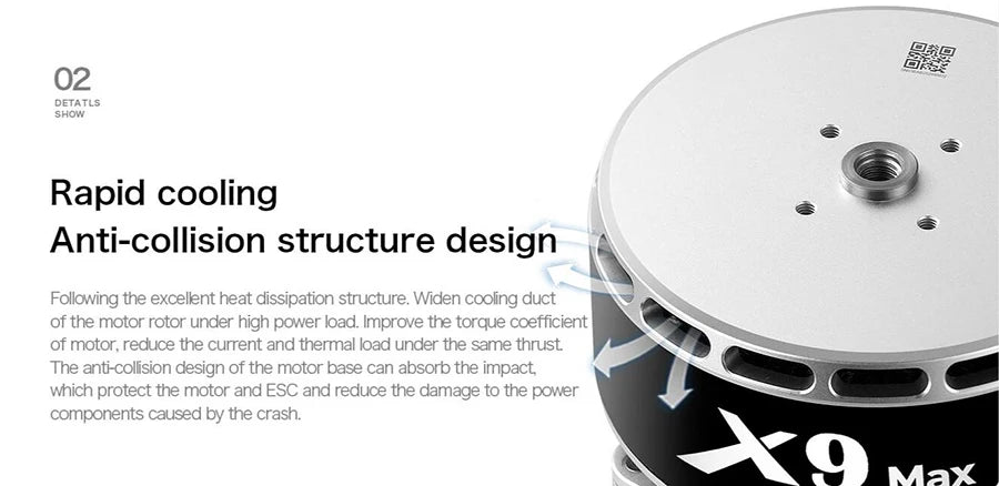Hobbywing X9 MAX Power system - 9626 100KV motor D45mm 15kg for 20L 25L Multirotor Agriculture Spraying Drone 43 Hobbywing X9 MAX Power system - 9626 100KV motor, Hobbywing X9 MAX Power system, anti-collision design of the motor base can absorb the impact which protect the motor and