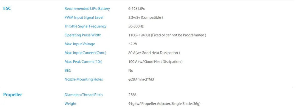 ESC recommends lithium-ion battery 6-12s for 3.3v/sv