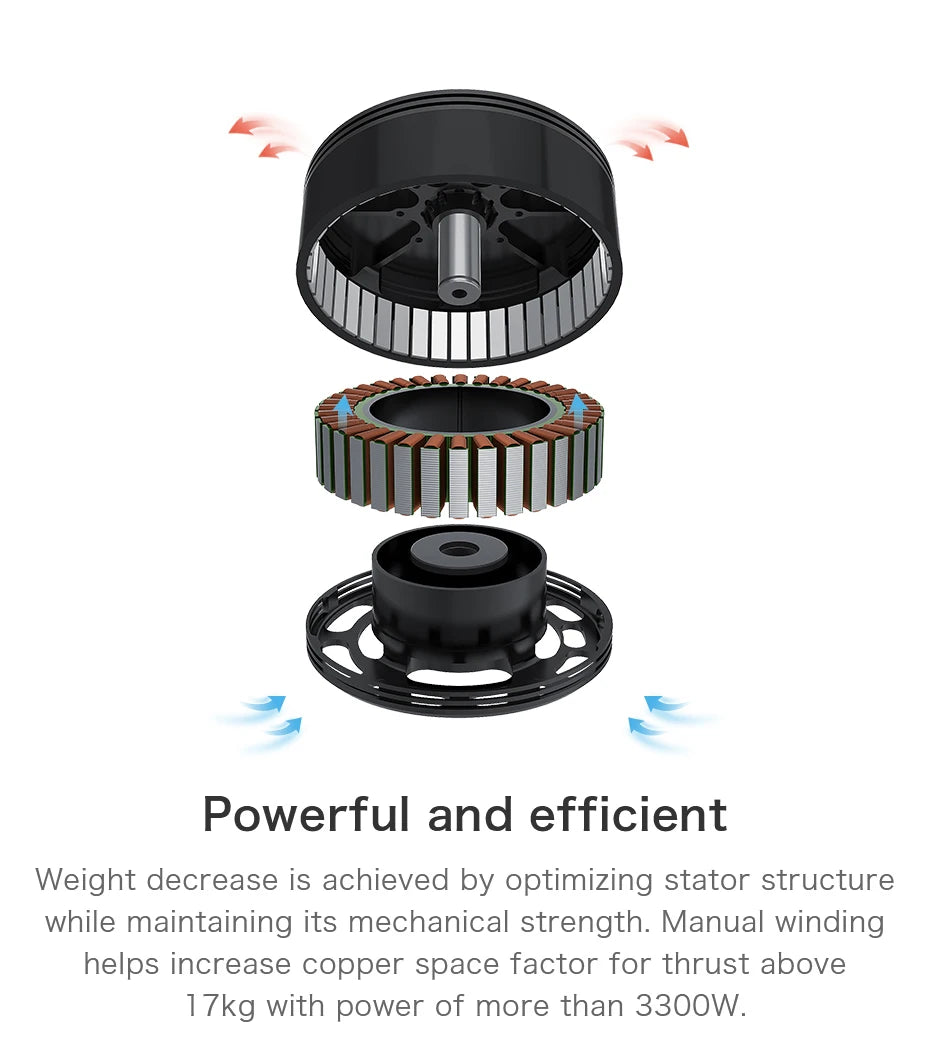 T-MOTOR P80 III 100KV محرك بدون فرشاة لـ 10 كجم 15 كجم حمولة كبيرة نظام تحديد المواقع الطائرات بدون طيار الزراعة حماية النباتات مزرعة بخاخ المحاصيل 9 T-MOTOR, Powerful and efficient Weight decrease is achieved by optimizing stator structure while maintaining its mechanical strength