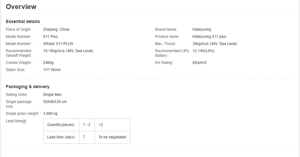 محرك Hobbywing XRotor X11 PLUS - قوة 14S لحماية النباتات أقصى سحب 37 كجم مع مروحة 4314 لطائرة الرش الزراعية بدون طيار 17 Hobbywing XRotor X11 PLUS Motor, Hoboywing Model Number X11 plus Product name- XRotor