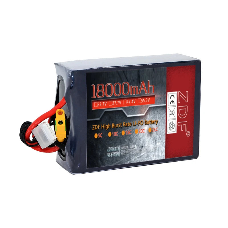 ZDF قدرة عالية 6S 7S 12S 14S 22S 23.7V 27.7V 47.4V 55.3V 18000mah 20000mah 24000mah الحالة الصلبة بطارية عالية الكثافة للطائرات بدون طيار الزراعة بطارية بدون طيار 8 1B00OmAh [Jzzzv D474v [s5.3V [