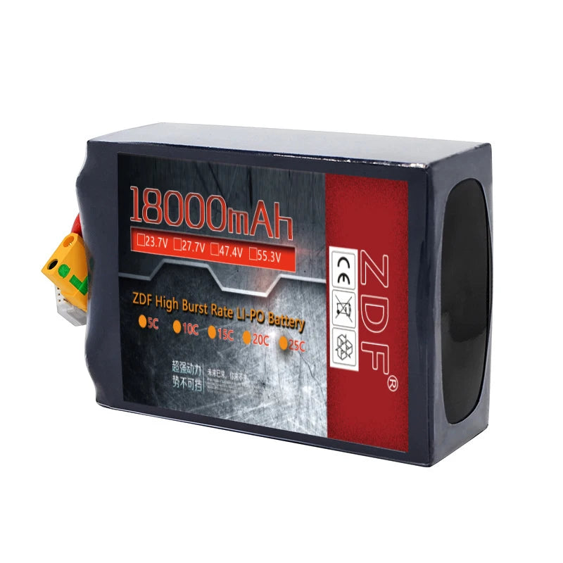 ZDF قدرة عالية 6S 7S 12S 14S 22S 23.7V 27.7V 47.4V 55.3V 18000mah 20000mah 24000mah الحالة الصلبة بطارية عالية الكثافة للطائرات بدون طيار الزراعة بطارية بدون طيار 9 leave us message and tell us what plug you want .