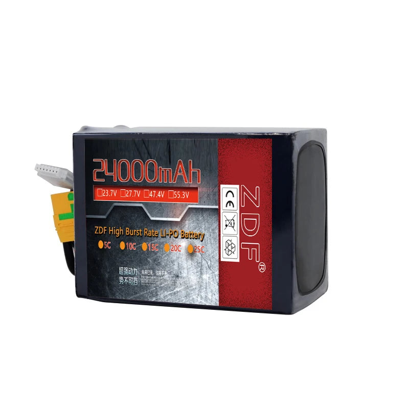 ZDF قدرة عالية 6S 7S 12S 14S 22S 23.7V 27.7V 47.4V 55.3V 18000mah 20000mah 24000mah الحالة الصلبة بطارية عالية الكثافة للطائرات بدون طيار الزراعة بطارية بدون طيار 10 [23.v L2I,7V J47.4v Dss.