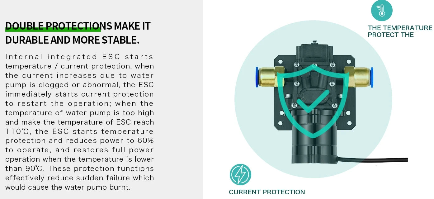 Hobbywing Combo Pump 5L 8L Brushless Water Pump, internal integrated ESC starts temperature protection when the current increases due to water pump is clogged