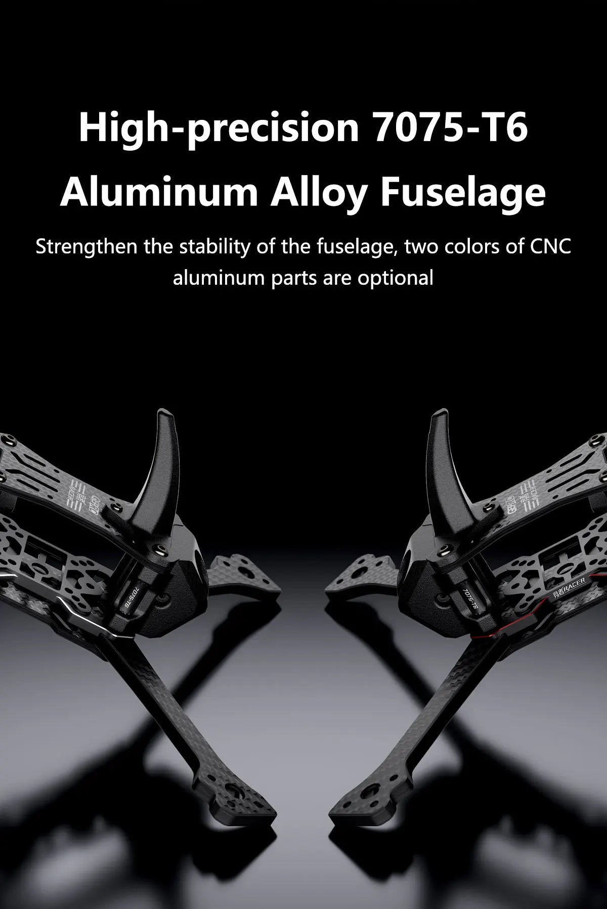GEPRC Racer Frame Parts, High-precision 7075-T6 Aluminum Alloy Fuselage Strengthen the