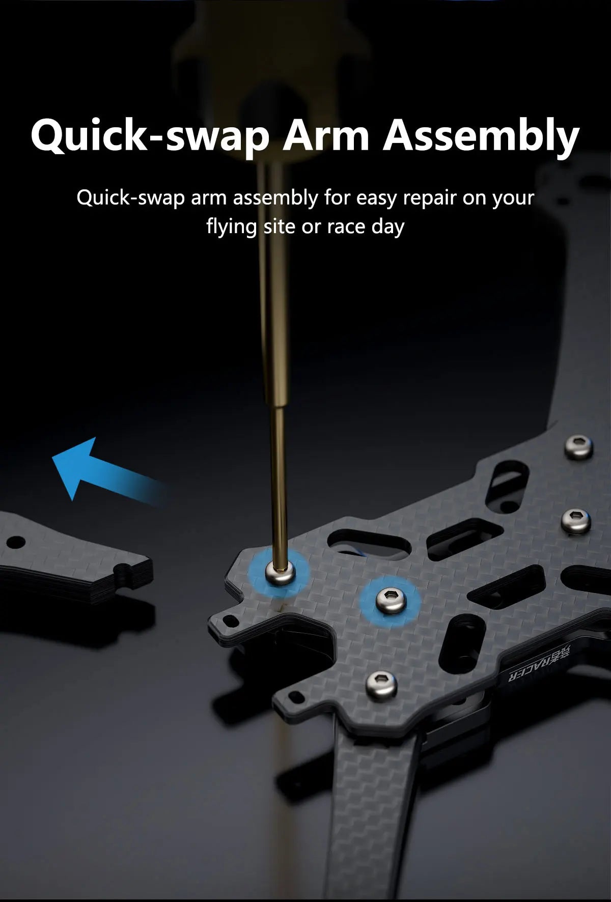 GEPRC Racer Frame Parts, quick-swap arm assembly for easy repair on your flying site or race 