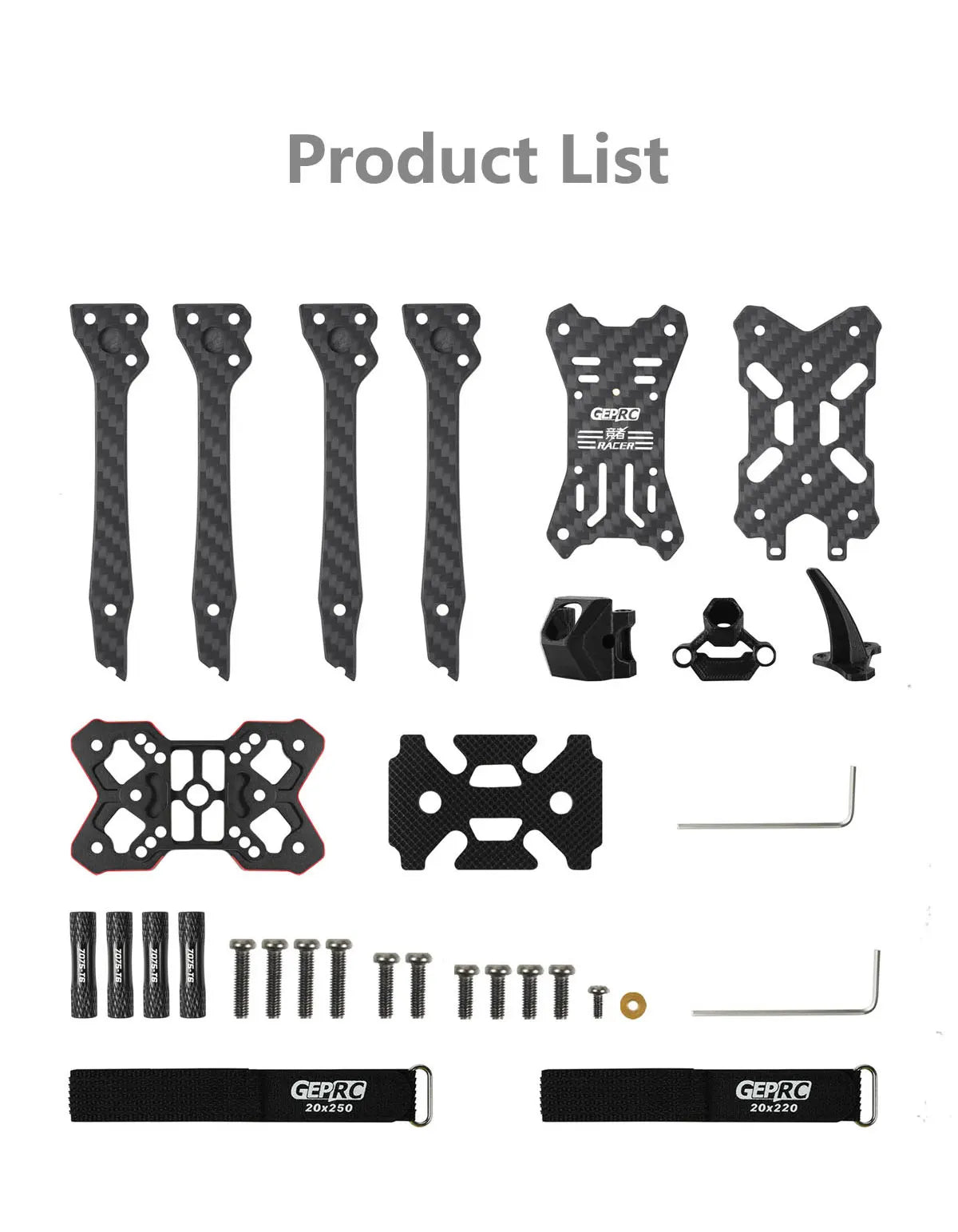 GEPRC Racer Frame Parts, Design shark fin support,easy to flip over after crash