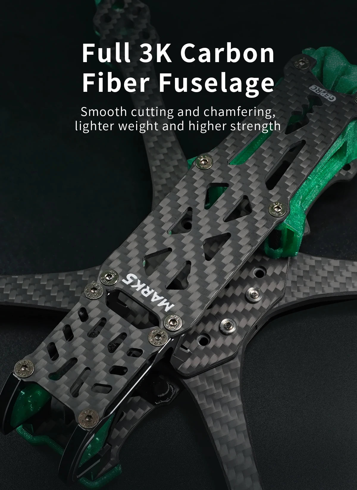 GEPRC GEP-MK5D O3 Frame, Full 3K Carbon Fiber Fuselage Smooth cutting and chamfering; lighter weight and