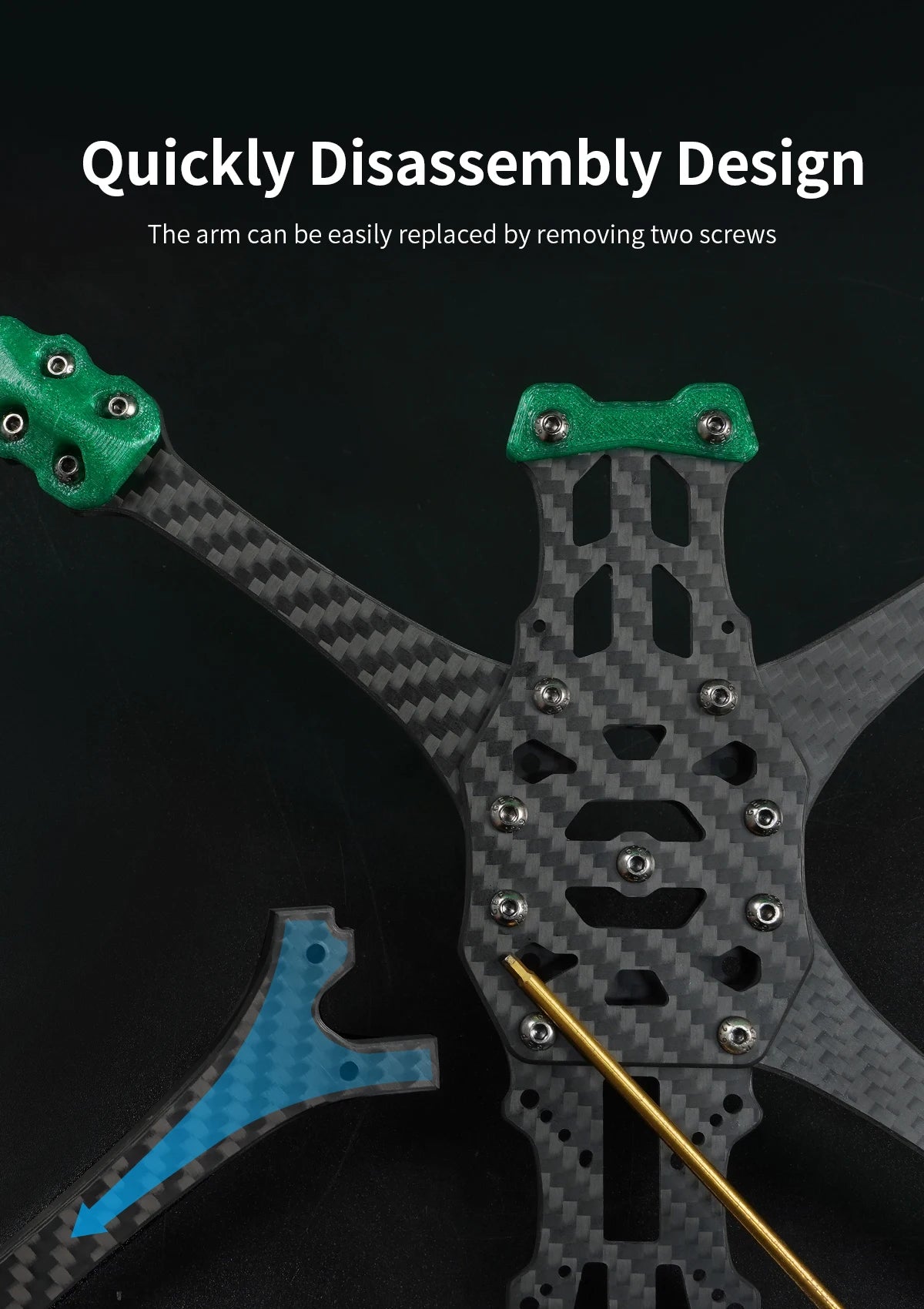 GEPRC GEP-MK5D O3 Frame, Quickly Disassembly Design The arm can be easily replaced by removing two