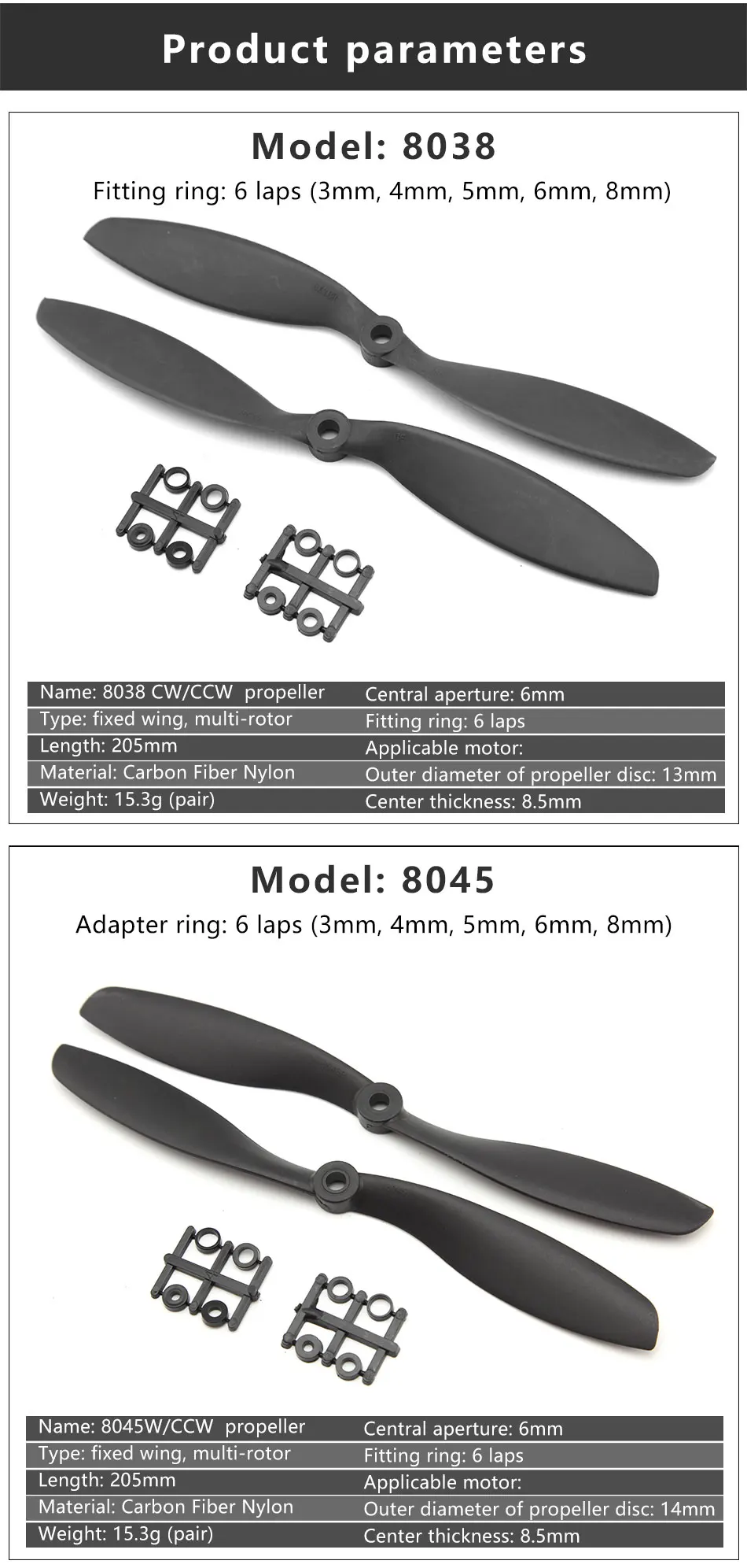 Hot New Arrival 1pair Gemfan Carbon Nylon CW/CCW Propeller - Blades Prop for RC Quadcopter 8038 8045 1045 1147 1238 1245 1447 11