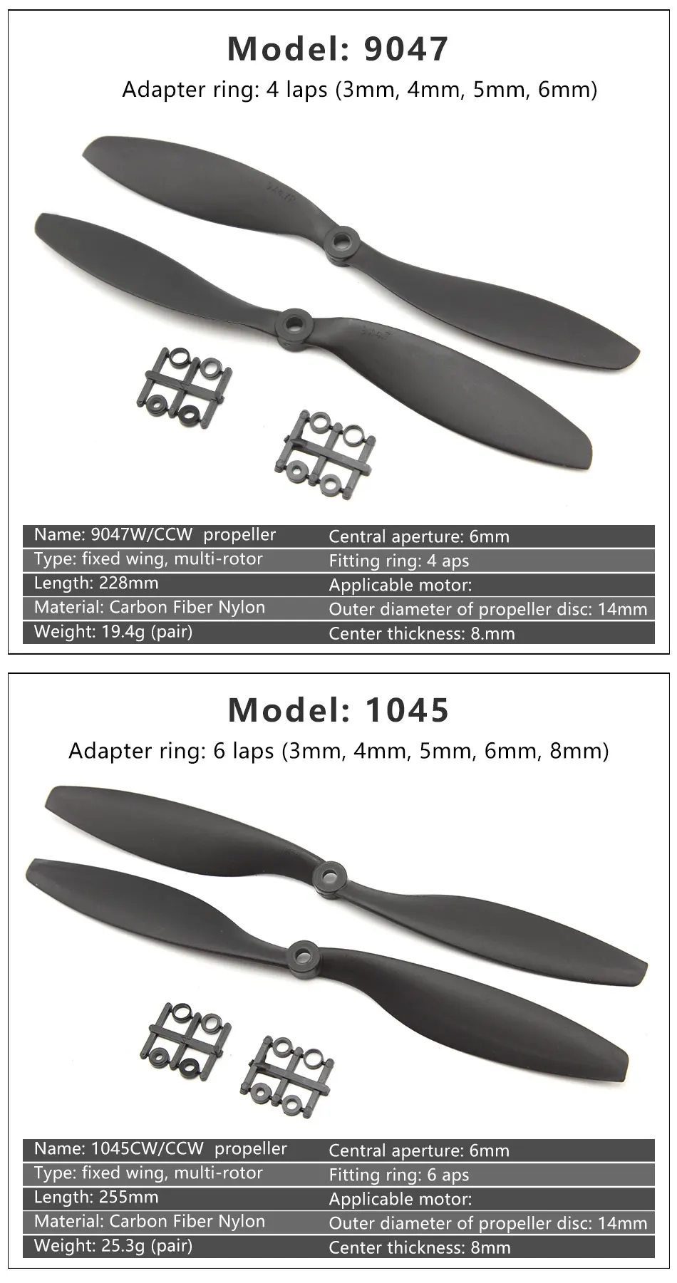 Hot New Arrival 1pair Gemfan Carbon Nylon CW/CCW Propeller - Blades Prop for RC Quadcopter 8038 8045 1045 1147 1238 1245 1447 12