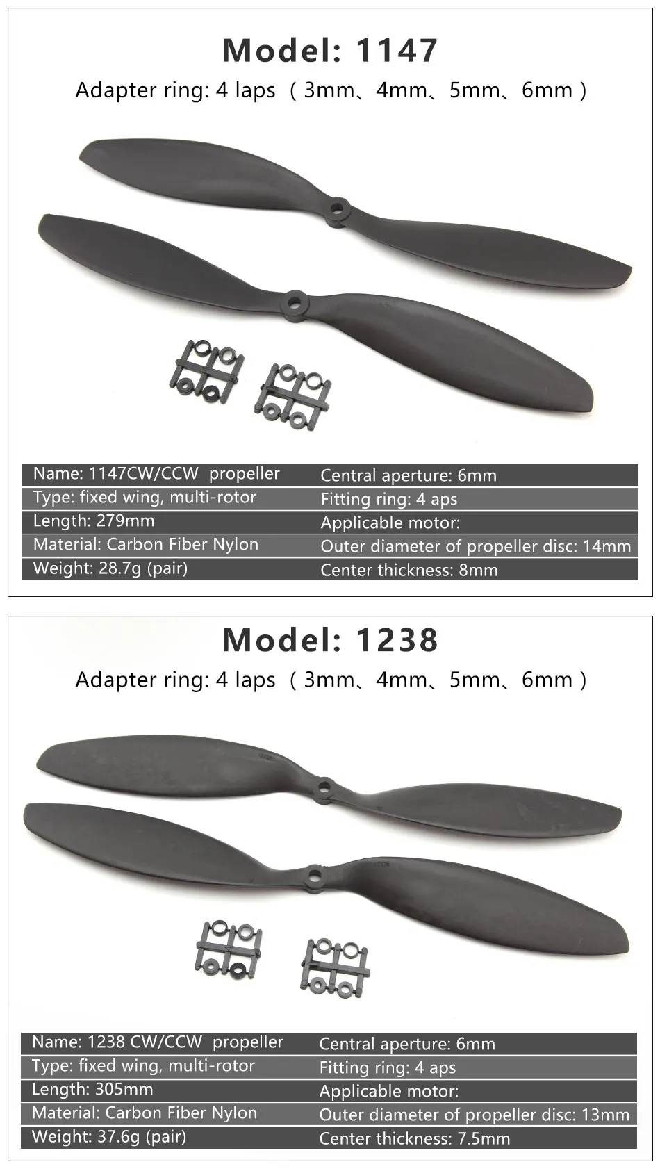 Hot New Arrival 1pair Gemfan Carbon Nylon CW/CCW Propeller - Blades Prop for RC Quadcopter 8038 8045 1045 1147 1238 1245 1447 13