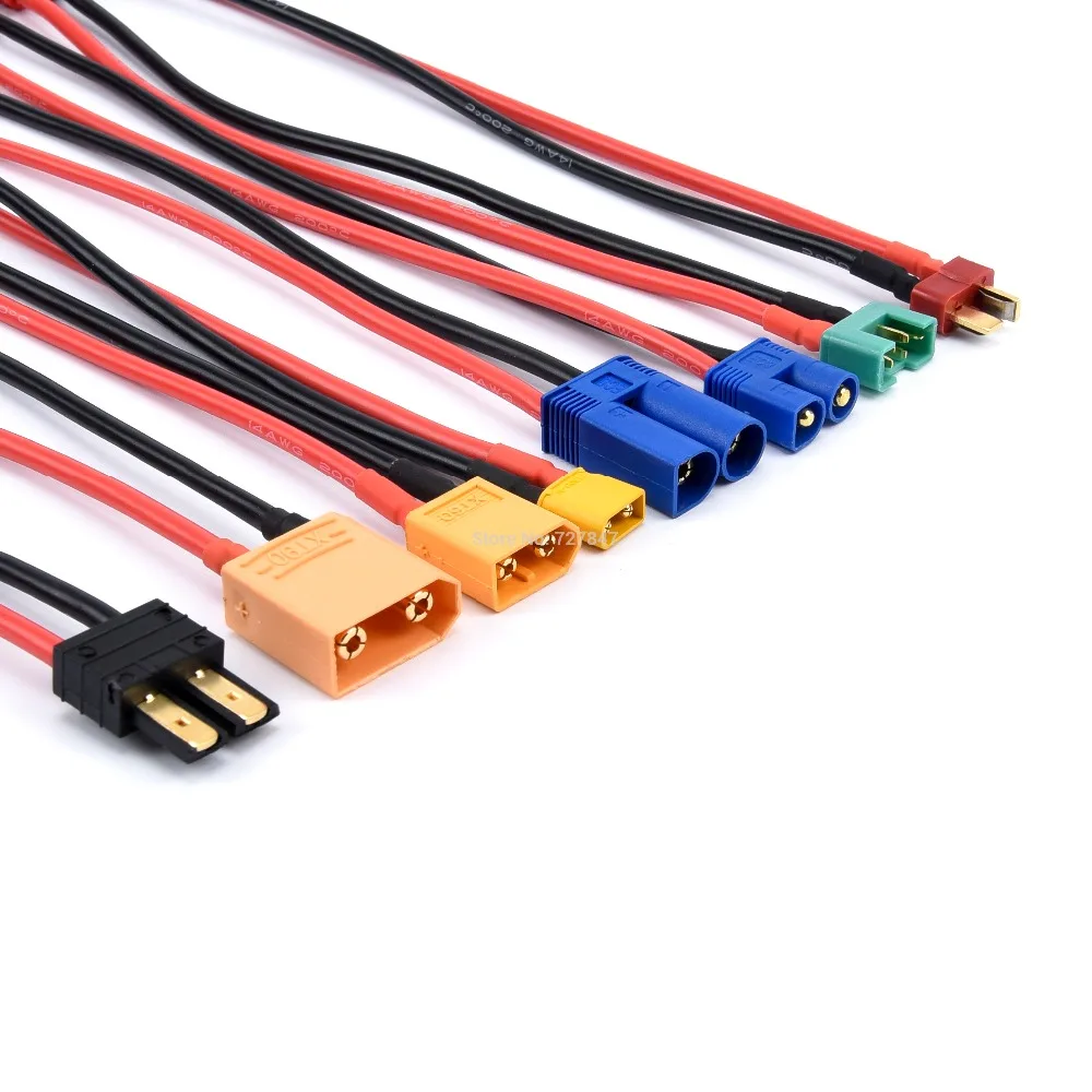 كابل شحن الطائرة بدون طيار FPV - 20 سم EC3 EC5 XT30 XT60 XT90 MPX TRX T Plug Charge يؤدي إلى 4.0 مم كابل شحن مقابس الموز سلك السيليكون 14AWG لبطارية ليبو 20